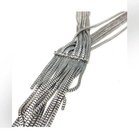 Free People Gorgeous Fringe Rhinestone Necklace 12in length Date Night Holiday - Picture 2 of 5